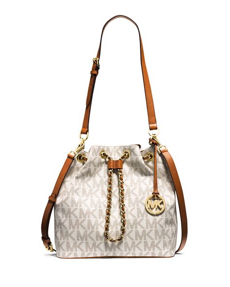 michael kors print small bucket frankie white strap|Michael Kors Small Bucket & Drawstring Bags for Women.